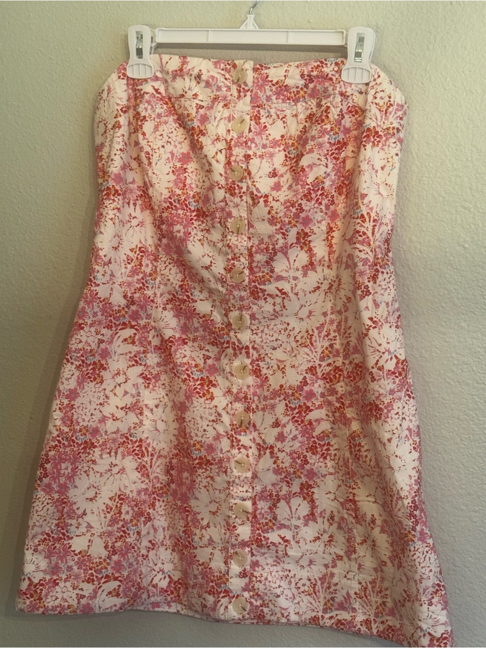 Free People Pink Floral Strapless Button-Front Mini Dress Size Large NWT